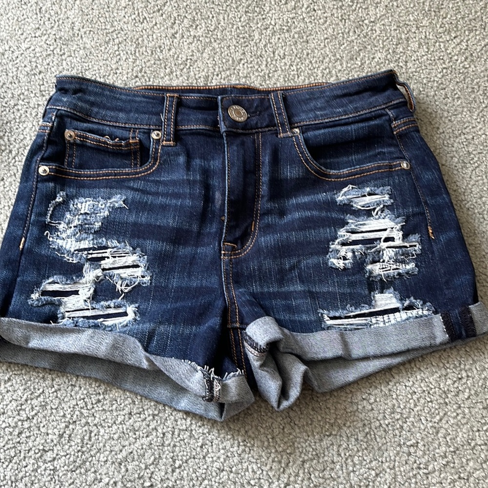 American Eagle High Rise Shortie Dark Wash Jean Shorts